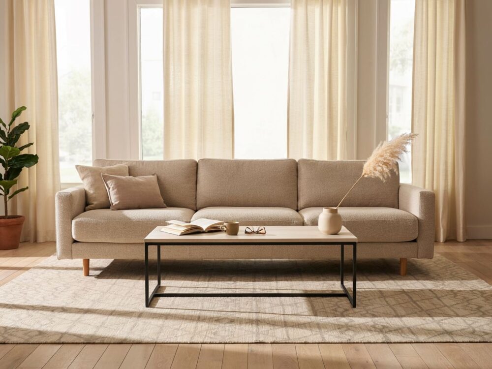 komfortowa sofa na środku pokoju